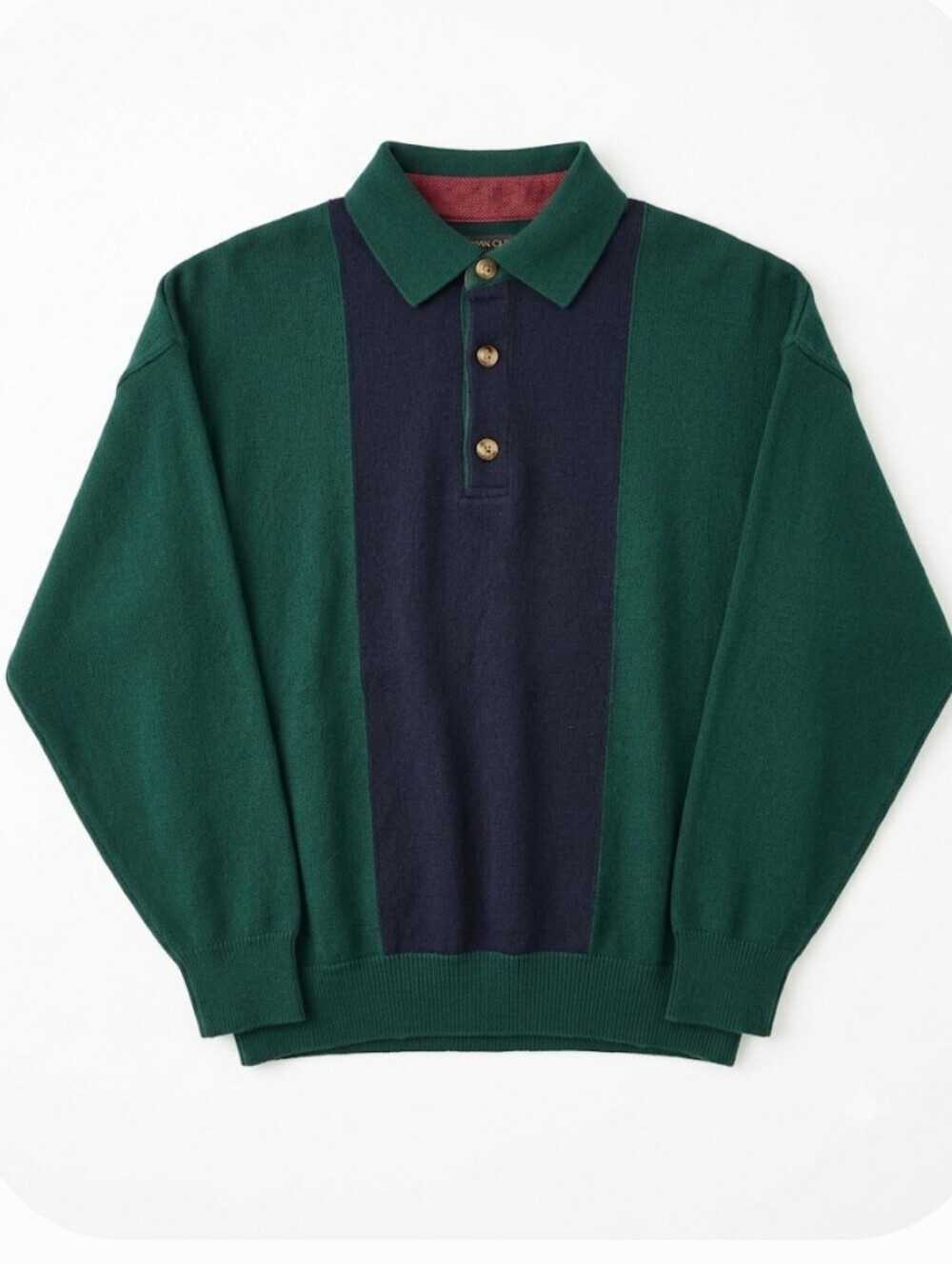 Bison Club Scandinavia Wool Blend Henley Sweater Green Navy Vintage